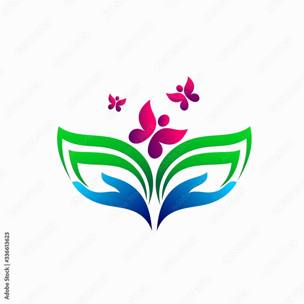 green leaf logo, hand vector logo