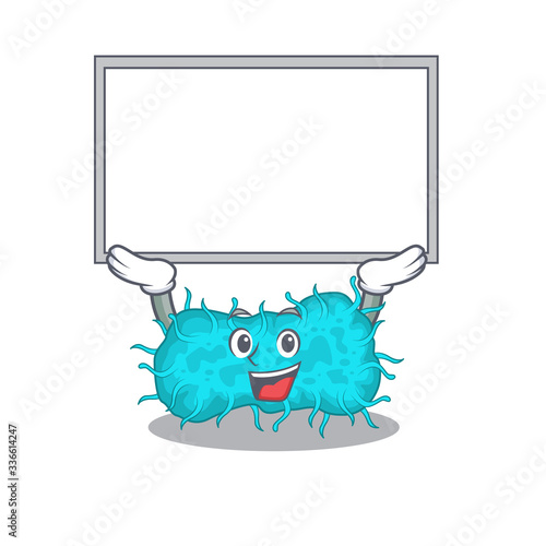 Mascot design of bacteria prokaryote lift up a board