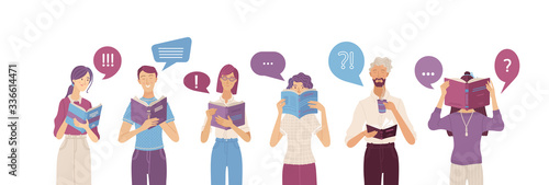 People reading books composition in flat style