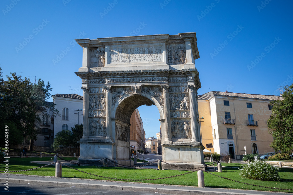 Ancient Roman Arch of Trajan in Benevento, Campania, Italy