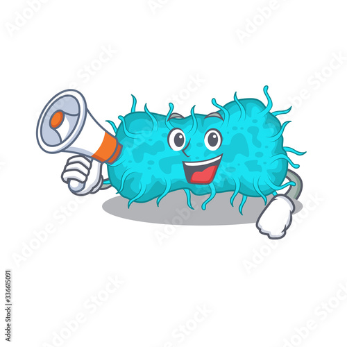 Cartoon character of bacteria prokaryote having a megaphone