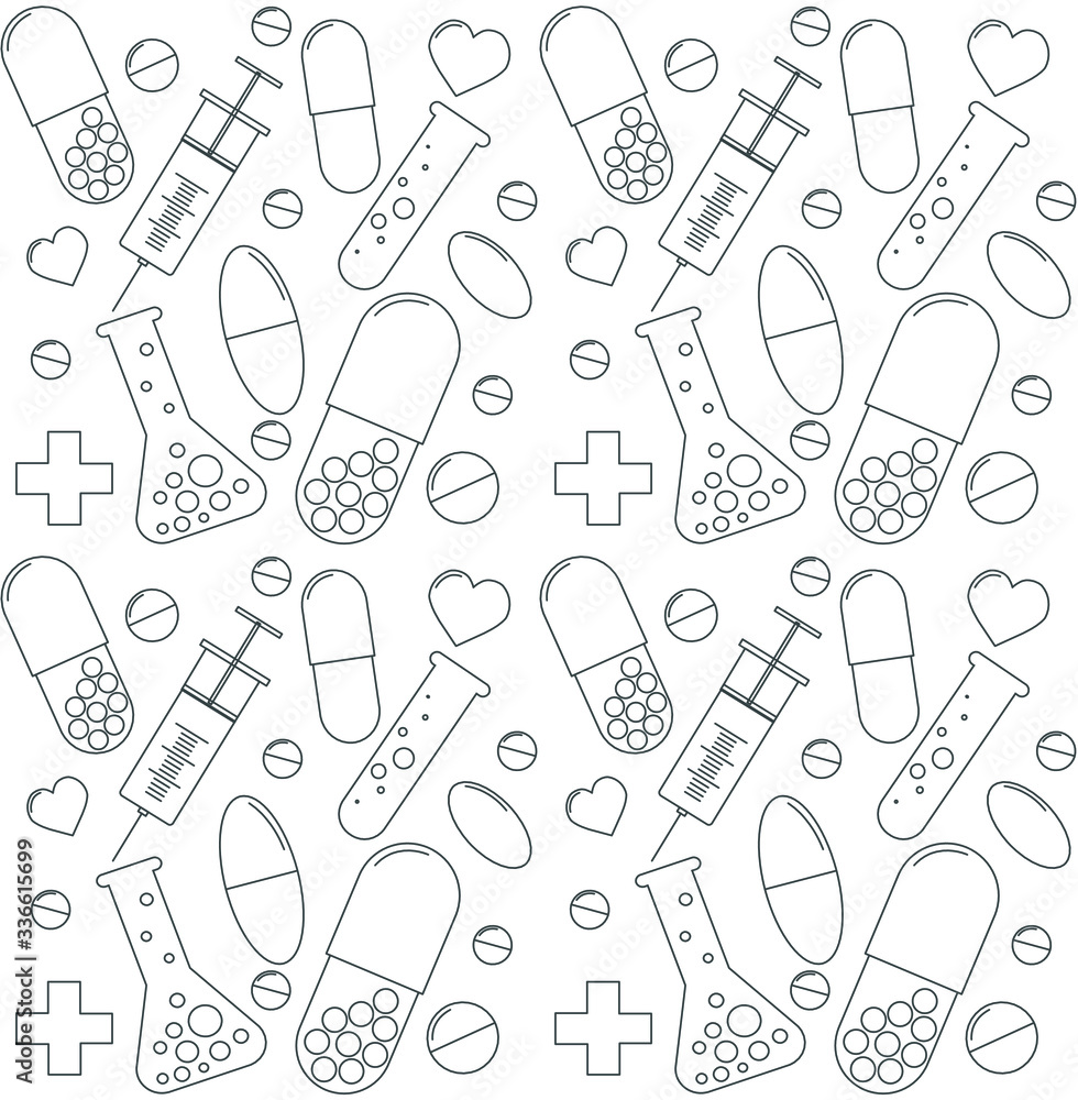 Seamless vector pattern with thin line medical icons Seamless vector pattern with thin line medical icons