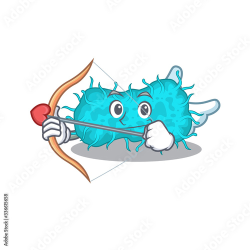 bacteria prokaryote in cupid cartoon character with arrow and wings