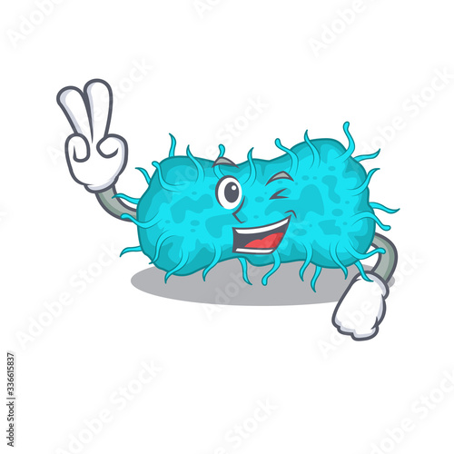 Happy bacteria prokaryote cartoon design concept with two fingers