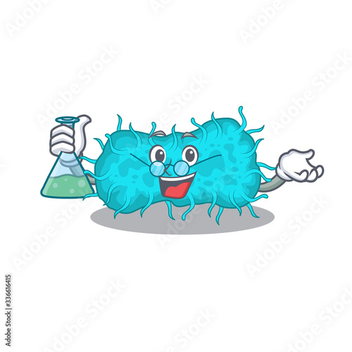 bacteria prokaryote smart Professor Cartoon design style working with glass tube