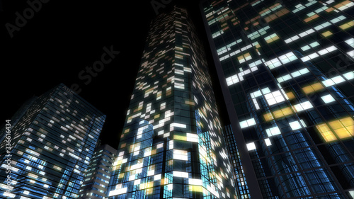 Modern Skyscraper Buildings office City Lights night 3D illustration images 