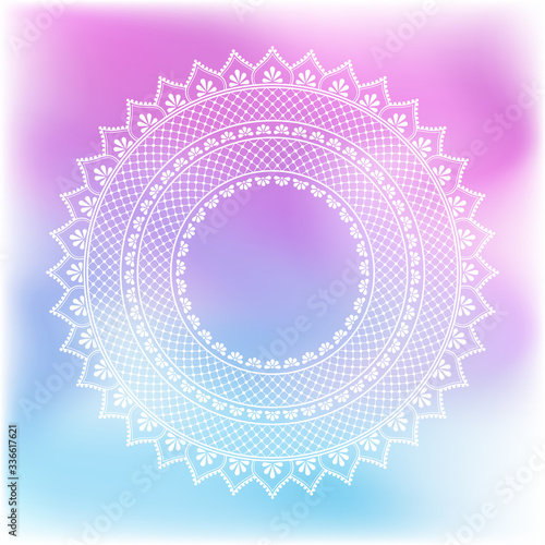 Blurred pastel background with decorative pattern in ethnic oriental style on for greeting card, invitation or announcement