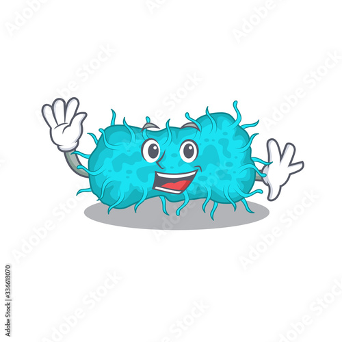 A charismatic bacteria prokaryote mascot design style smiling and waving hand