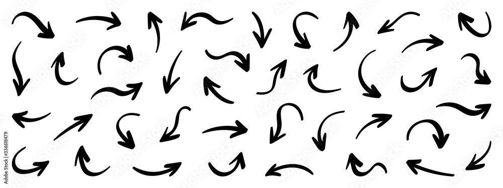 Hand drawn arrows design vector icons set.