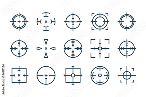 Target Aim related line icon set. Shooting target vector icons.