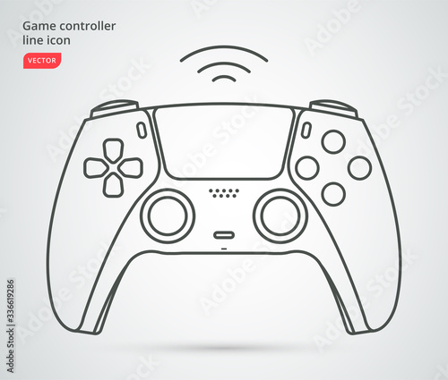 New wireless game controller. Game pad icon in line-art style