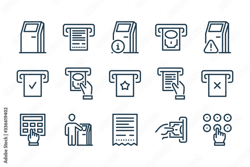 Self-service Terminal and Kiosk related line icon set. Interactive stand and Payment Terminal line vector icons. Self-service Terminal and Kiosk related line icon set. Interactive stand and Payment Terminal line vector icons.