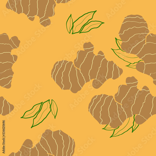 Seamless pattern of ginger root spice. Vector illustration 
