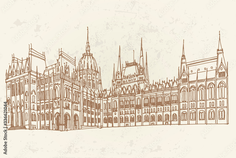 Vector sketch of Hungarian Parliament Building. Budapest, Hungary.