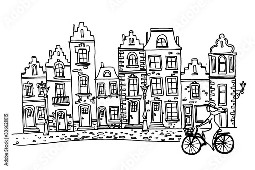 Vector sketch of Traditional architecture in the town of Bruges (Brugge), Belgium