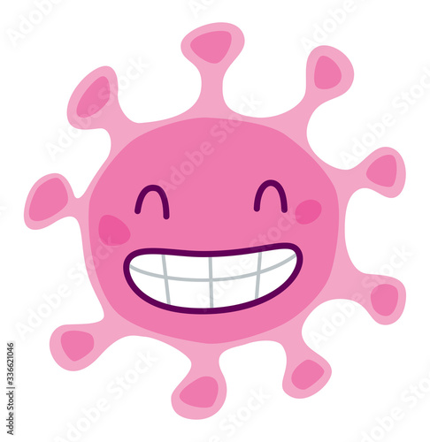 Cartoon vector illustration of a pink smiling virus mascot character