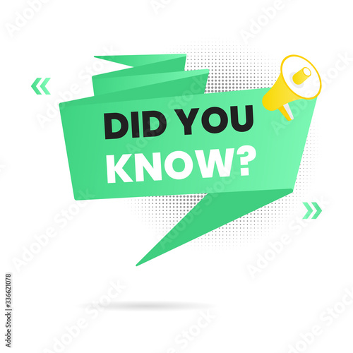 Big banner ribbon speech bubble with text did you know and megaphone speaker label flat style design vector illustration isolated on white background. Interesting facts or quiz knowledge badge.