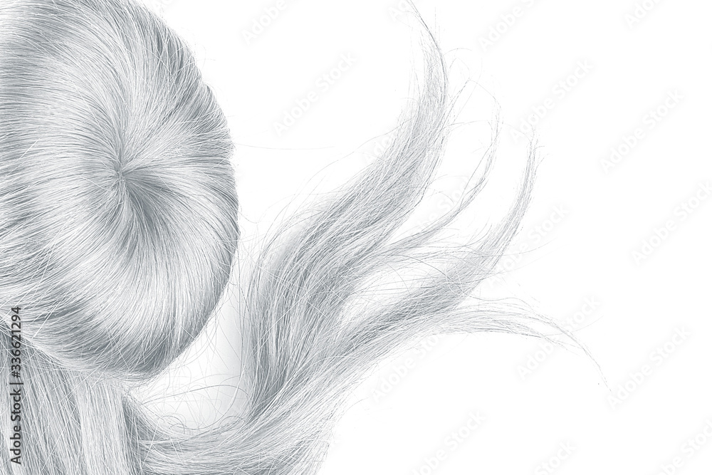 Gray hair on white. Doughnut bun