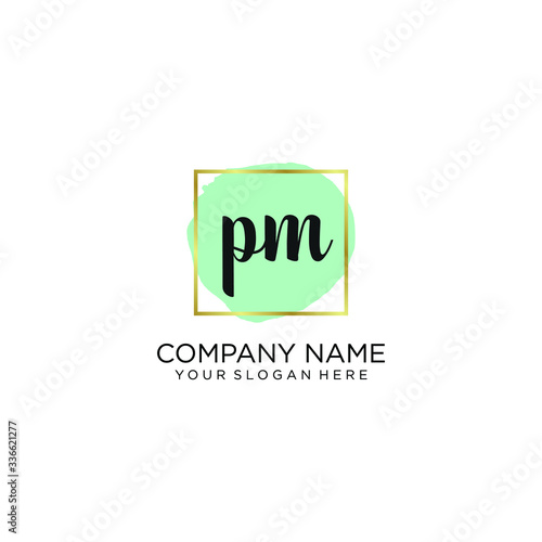 PM initial Handwriting logo vector template