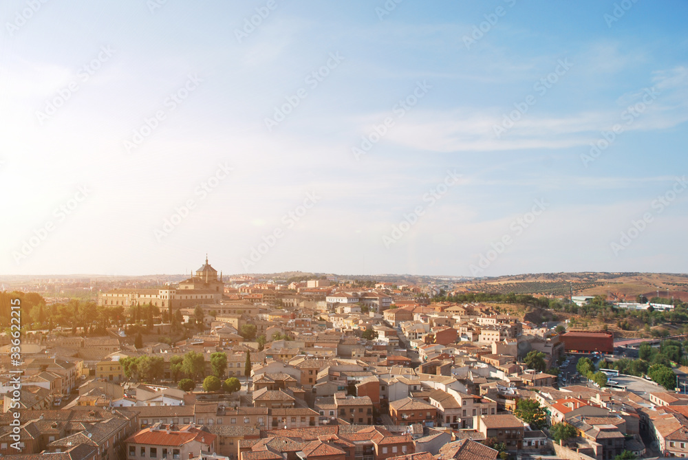 Panorama of the city of Toledo, Spain at sunset