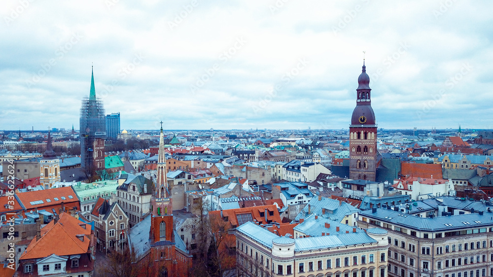 Obraz premium Aerial View to the Riga Old Town, Latvia