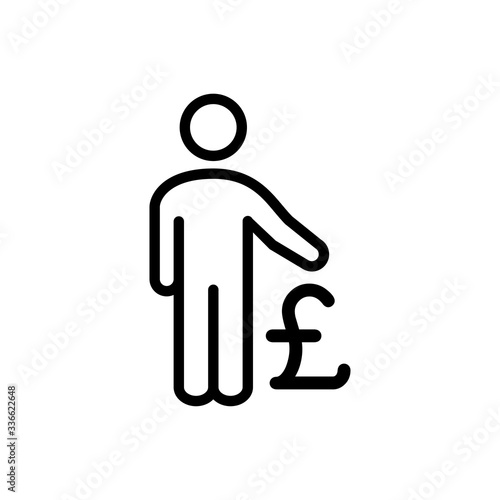 Icono plano lineal hombre de pie con símbolo libra en color negro