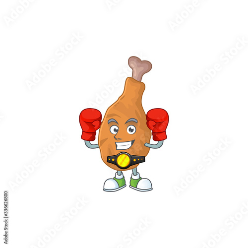A sporty fried chicken boxing athlete cartoon mascot design style