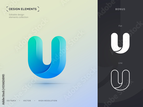 Vector origami twisted letter U logo design template. Application or Company icon