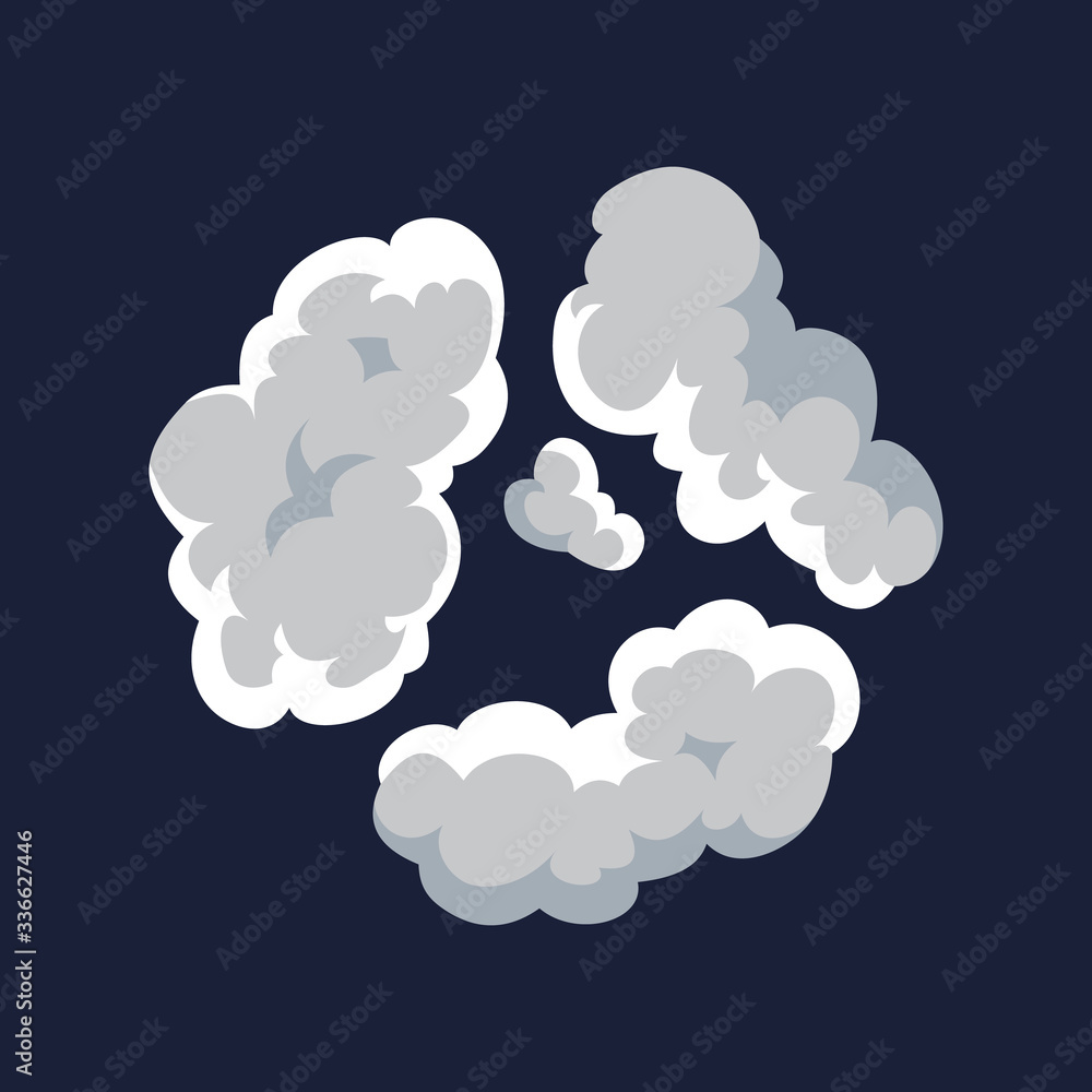 Cartoon pattern of smoke cloud. Bomb blast. Comic vector fog puff. Steam cloud, watery vapour or dust explosion element Cartoon pattern of smoke cloud. Bomb blast. Comic vector fog puff. Steam cloud, watery vapour or dust explosion element