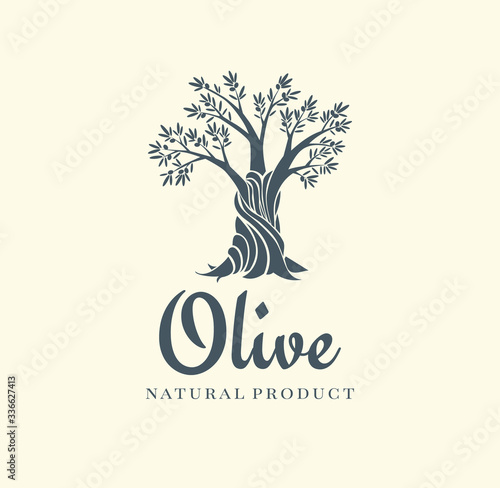 Elegant olive tree isolated icon. Vector tree logo design concept. Olive tree silhouette illustration. Natural olive oil tree plant emblem