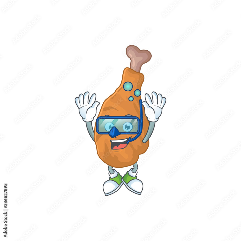Mascot design concept of fried chicken wearing Diving glasses