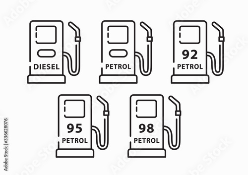 Set of petrol icon. Automobile fuel. Vector linear illustration in a flat style.