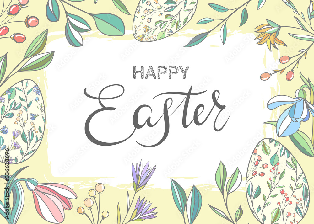 Happy easter. Easter floral banner Happy easter. Easter floral banner