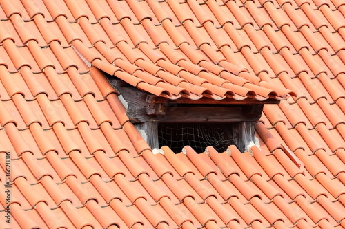Old tiles with roof window