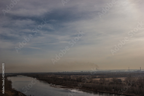 View of the city and the embankment of the Yenisei River in Krasnoyarsk, Siberia, Russia