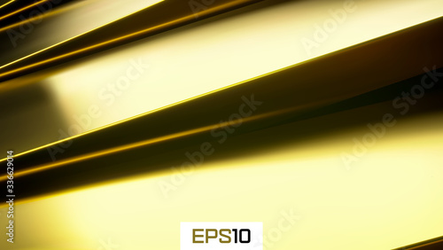 Golden abstract metal background. Futuristic 3d render illustration. Gold metal design. Steel texture. Yellow background. Shinny metal.