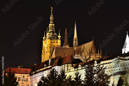 Fototapeta Naklejka Na Ścianę i Meble -  Scenic view on historical center of Prague, buildings and landmarks of old town at night, Prague, Czech Republic