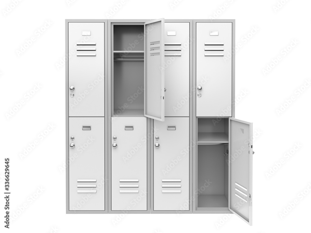 White metal locker with open doors. Two level compartment. 3d rendering illustration White metal locker with open doors. Two level compartment. 3d rendering illustration