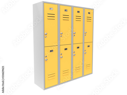 Fotografia, Obraz Row of yellow two level gym lockers. 3d rendering illustration