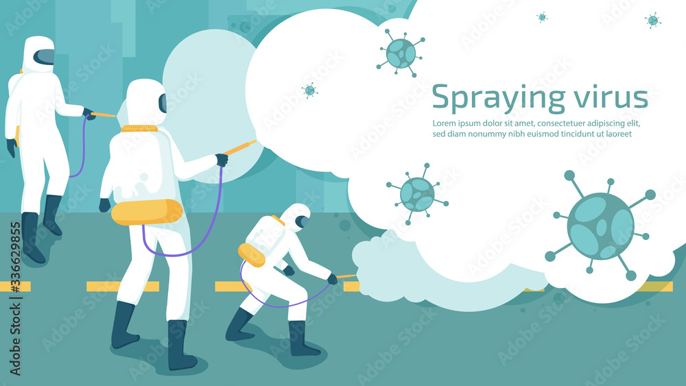 People in white protective clothing are spraying to Kill virus.Illustration about protection covid-19 with cleaning item. People in white protective clothing are spraying to Kill virus.Illustration about protection covid-19 with cleaning item.