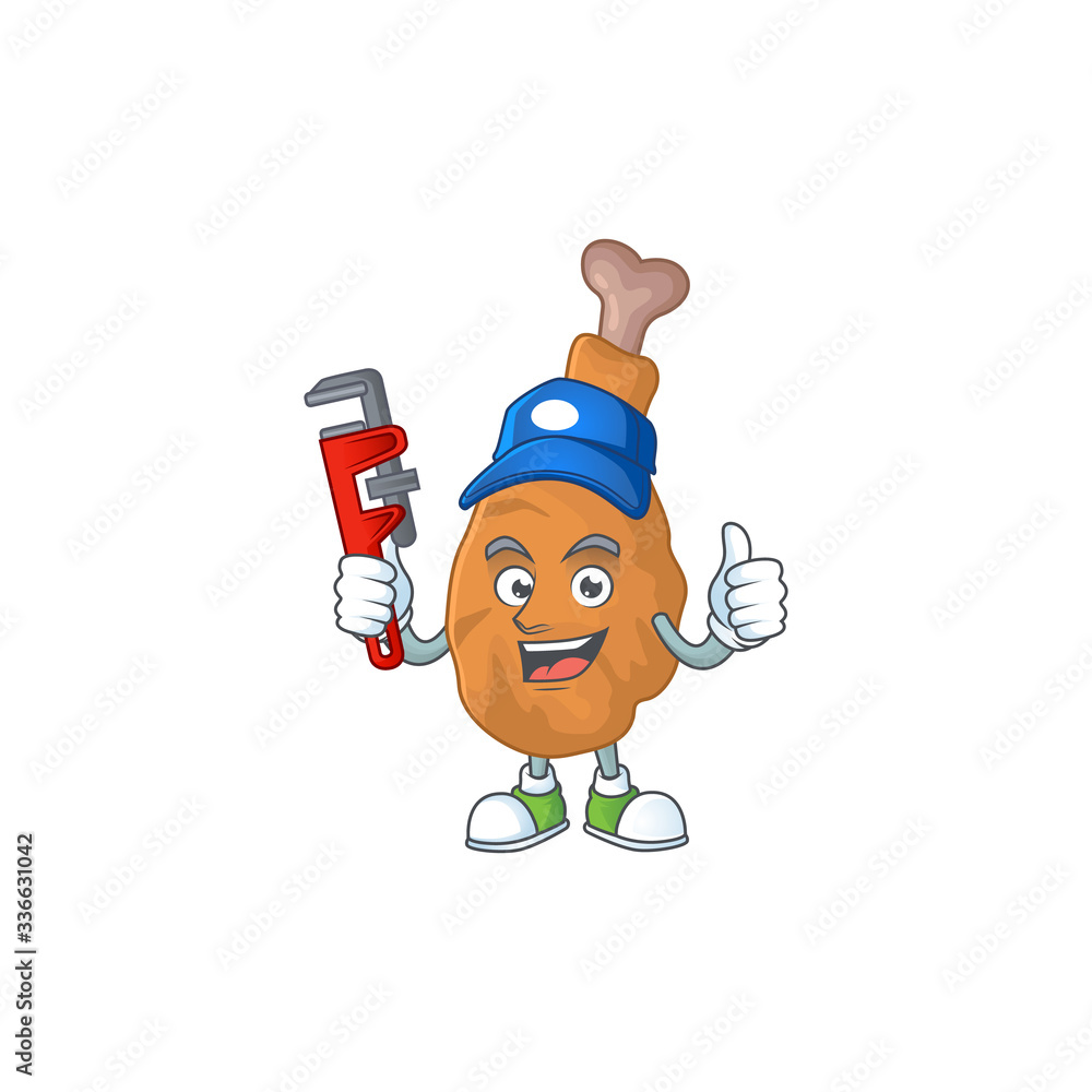 Mascot design concept of fried chicken work as smart Plumber Mascot design concept of fried chicken work as smart Plumber