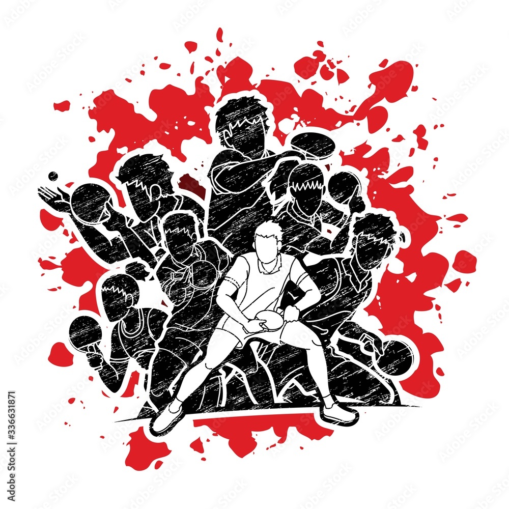 Group of Ping Pong players, Table Tennis players action cartoon sport graphic vector. Group of Ping Pong players, Table Tennis players action cartoon sport graphic vector.