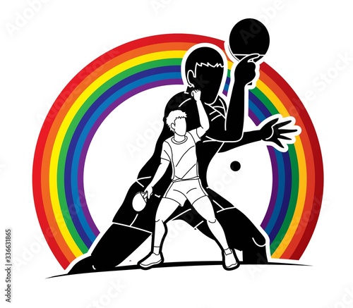 Group of Ping Pong players, Table Tennis players action cartoon sport graphic vector.