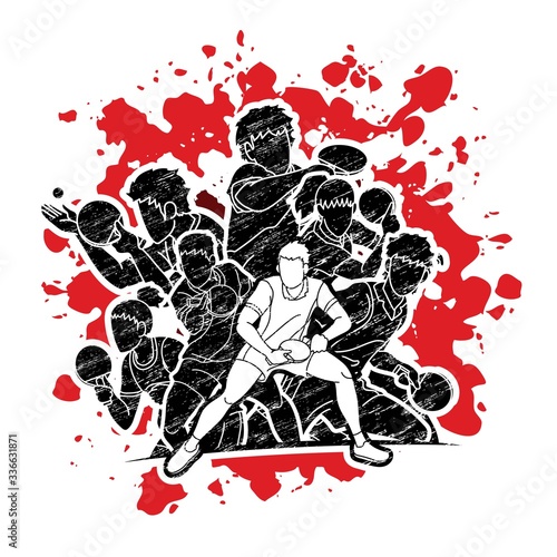 Group of Ping Pong players, Table Tennis players action cartoon sport graphic vector.