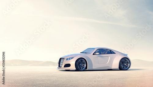 3D rendering of a brand-less generic concept car in outdoor environment