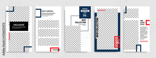 Minimal social media stories / story template layout banner in white red blue background color