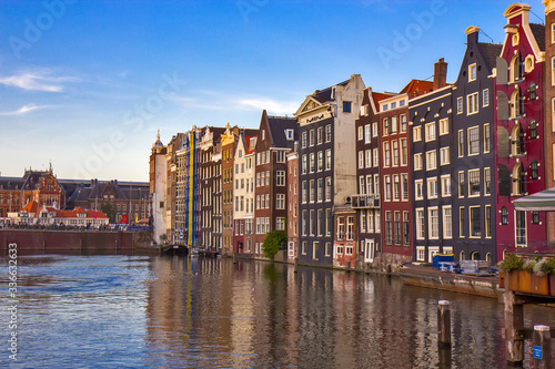 Photography View on the canal and houses in Amsterdam