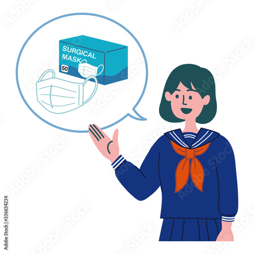 学生　女の子　セーラー服　マスク