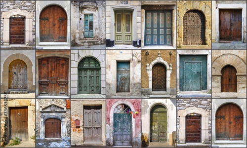 doors from different countries of Europa. Old and picturesque door. Collage and composition.