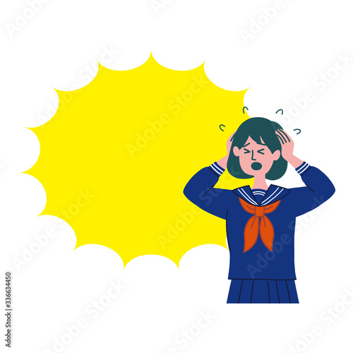 学生　女の子　セーラー服　衝撃　困っている